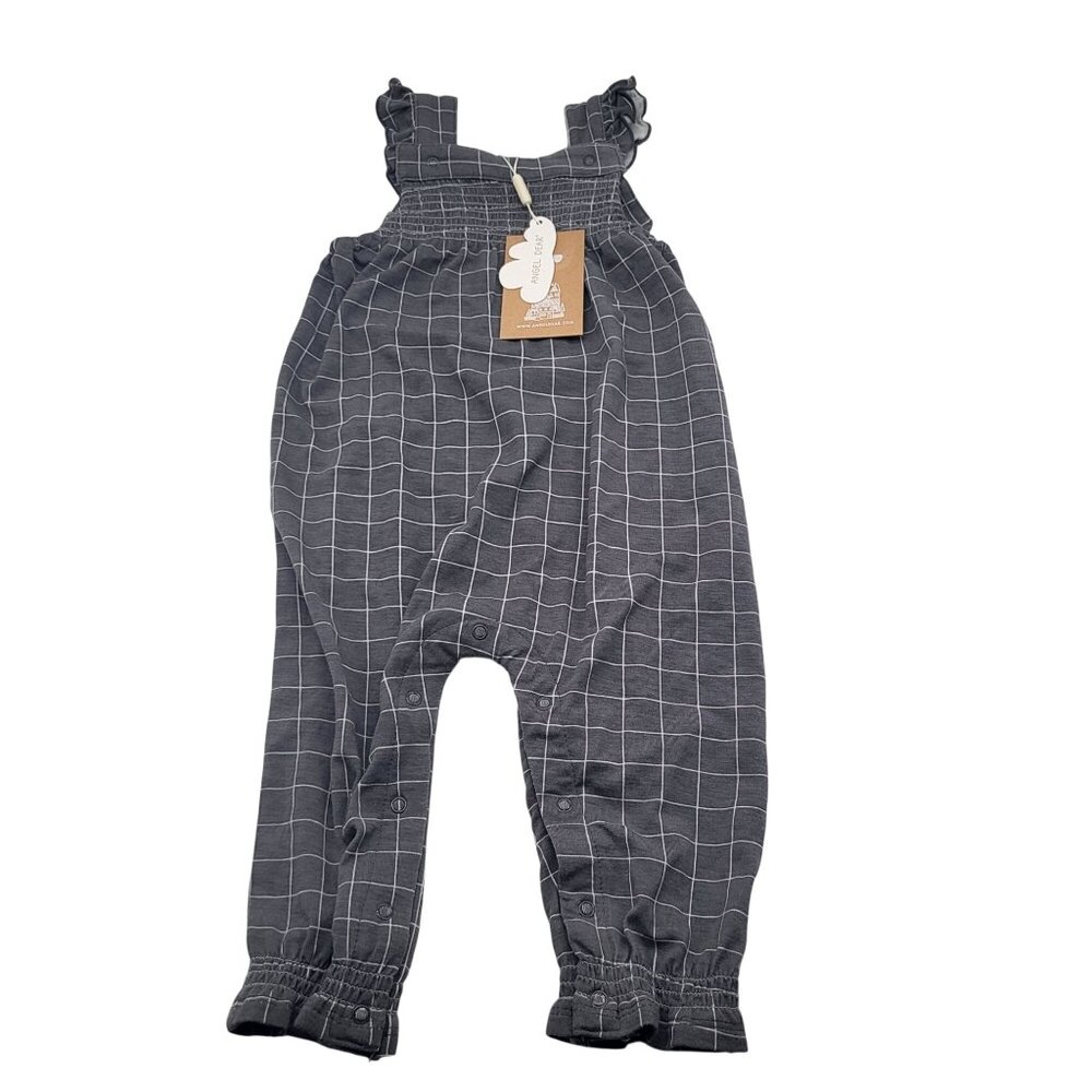 ANGEL DEAR Baby Toddler 12-18M Gray Grid Romper Overalls One Piece NWT
